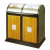 供应绵阳户外翻盖分类钢制木条垃圾桶LY-GM6010