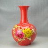 景德镇陶瓷器中国红镶金牡丹赏瓶麦秆画花瓶