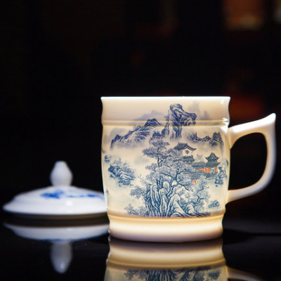 大容量男女士个人杯泡茶 手绘陶瓷茶杯创意杯子带盖过滤茶杯礼品