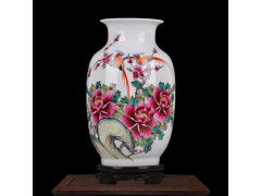 中式花瓶陶瓷粉彩瓷器大師手繪  客廳玄關裝飾工藝品