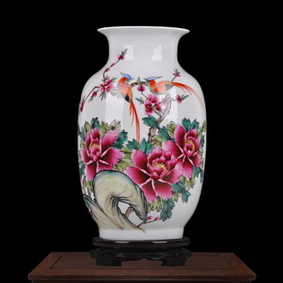 中式花瓶陶瓷粉彩瓷器大师手绘  客厅玄关装饰工艺品