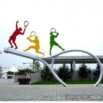 校园运动人物网球拍雕塑 运动题材景观定制
