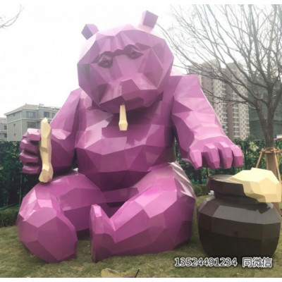 大型不锈钢切面熊雕塑 偷吃蜂蜜的熊摆件