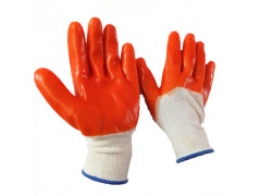 厂家直销白纱橘红PVC挂胶劳保防护手套