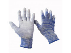 厂家直销蓝白条纹PU涂掌劳保防护尼龙手套