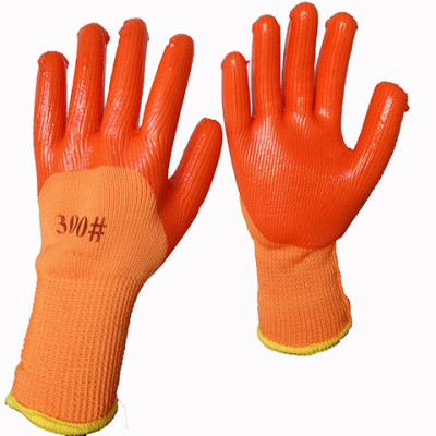 厂家直销橘红毛圈PVC挂胶劳保防护手套