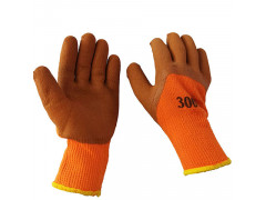 厂家直销橘红毛圈棕色乳胶皱纹发泡劳保防护手套