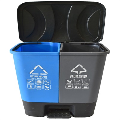 家用脚踏带盖双桶60升干湿分离环卫垃圾桶