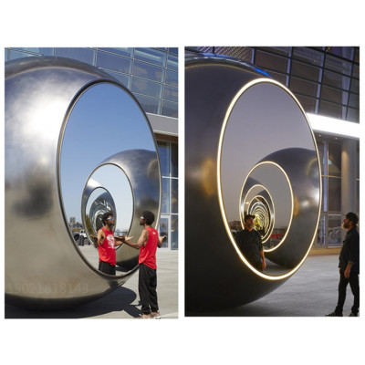 宣城公共艺术装置 镜面灯光球雕塑 抛光钢制球雕塑定制