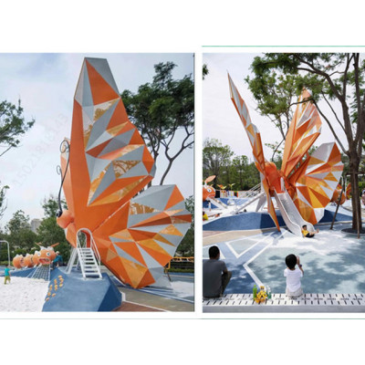 周口大型社区广场 不锈钢蝴蝶滑梯雕塑 彩绘动物雕塑摆件