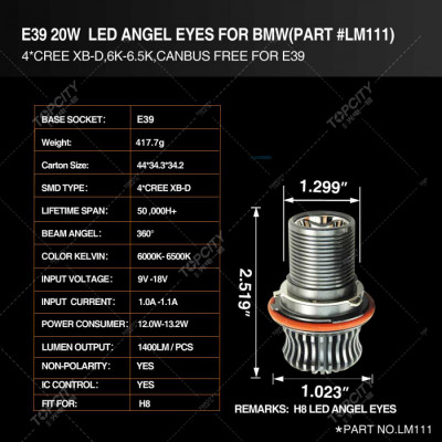 广州拓远E39 10W XML带反光杯LED天使眼大灯雾灯